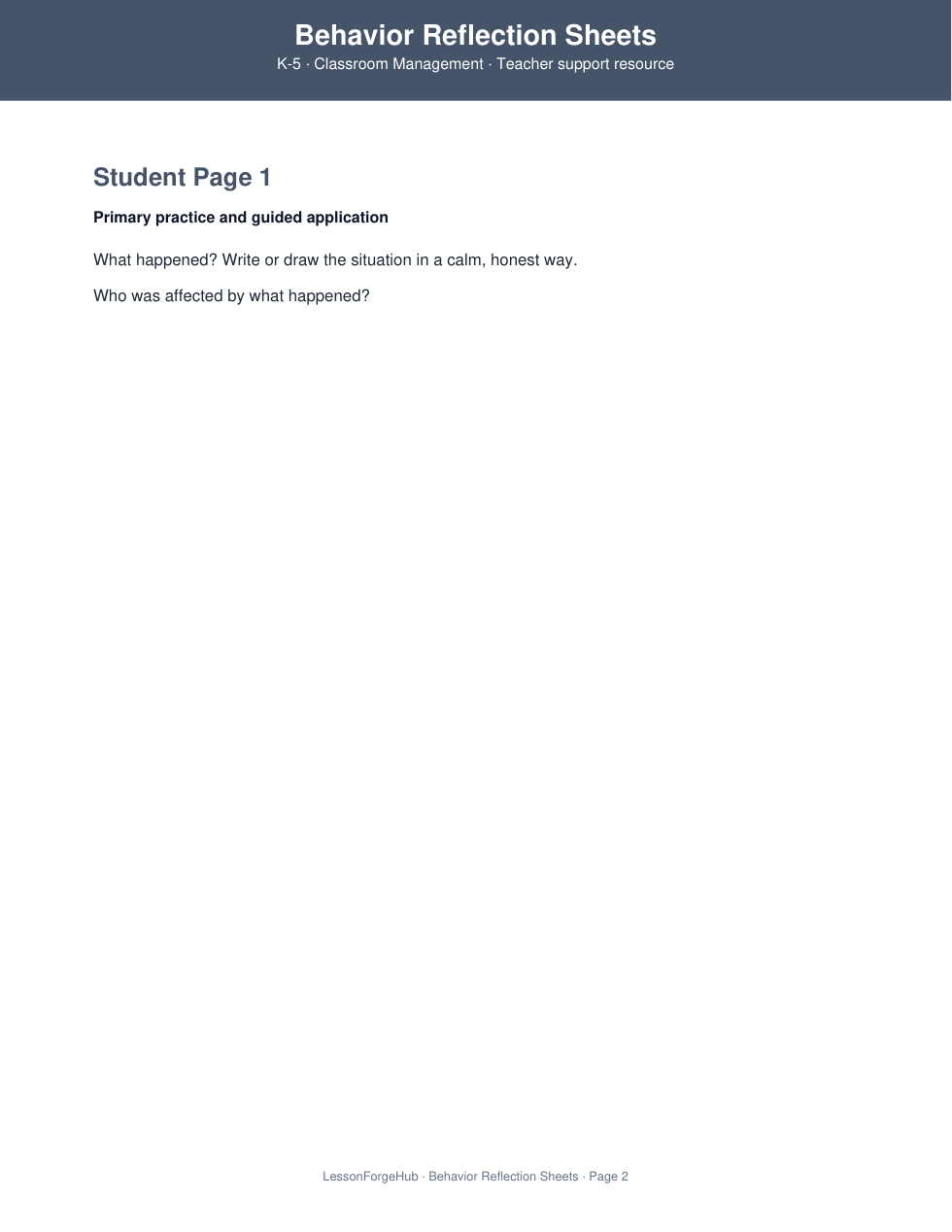 Behavior Reflection Sheets gallery image 2