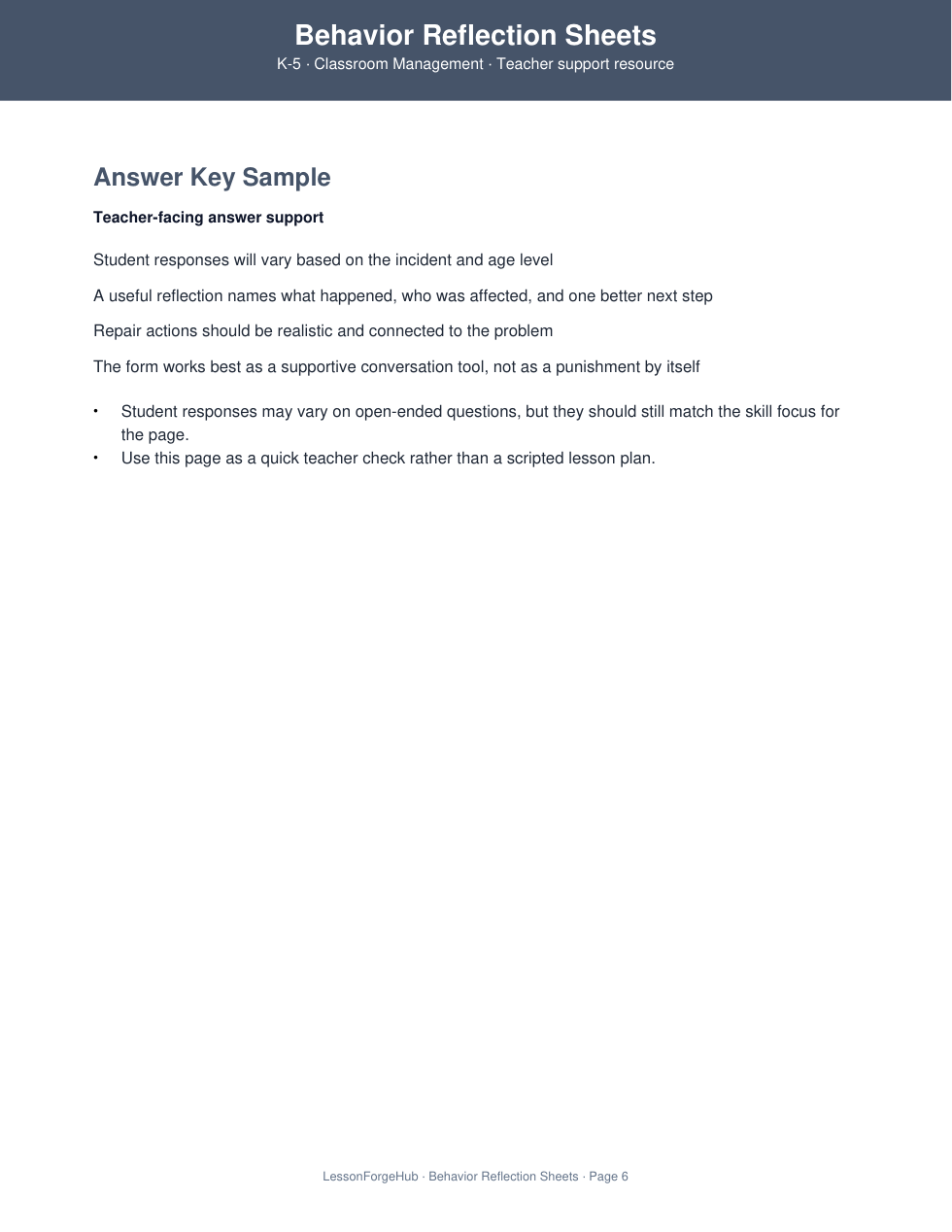 Behavior Reflection Sheets gallery image 4