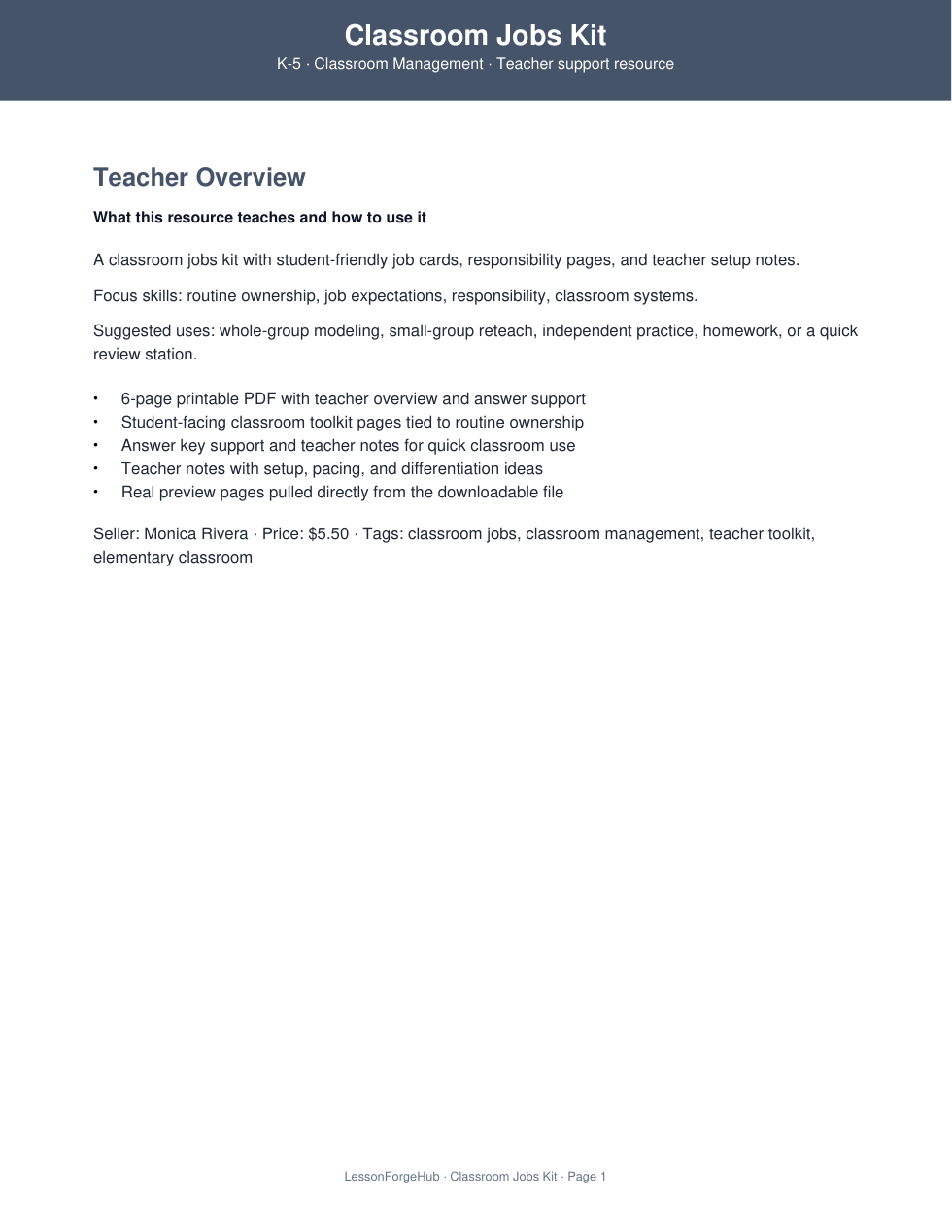 Classroom Jobs Kit cover preview