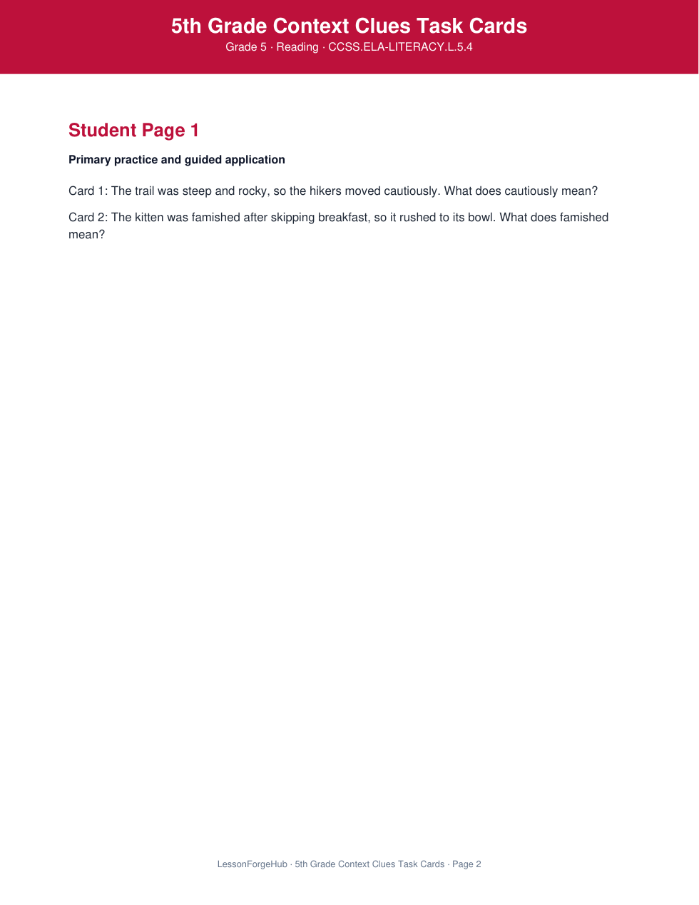 5th Grade Context Clues Task Cards gallery image 2