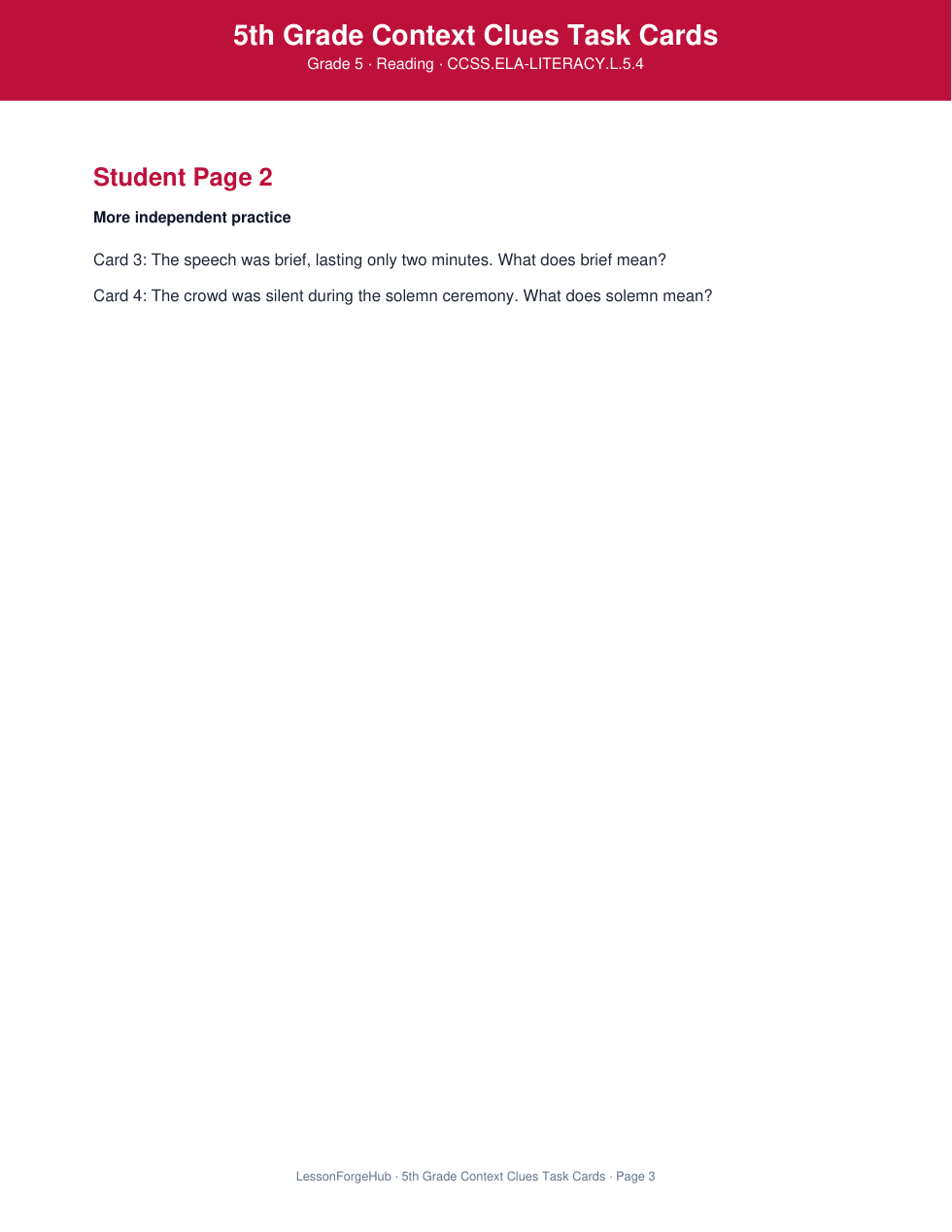 5th Grade Context Clues Task Cards gallery image 3