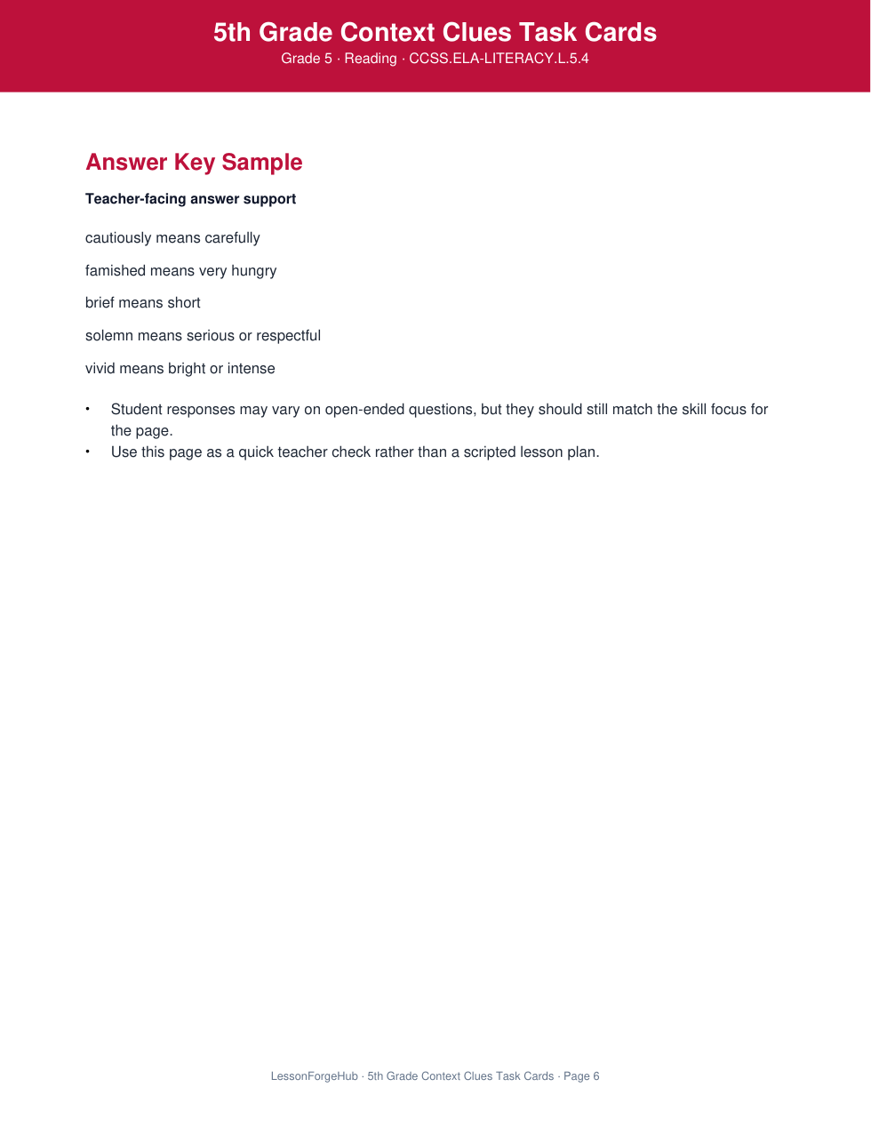 5th Grade Context Clues Task Cards gallery image 4