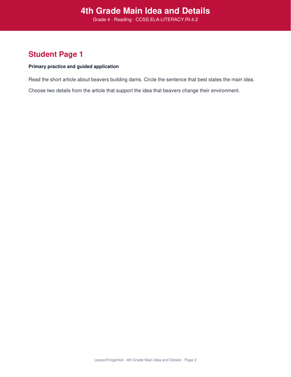 4th Grade Main Idea and Details gallery image 2