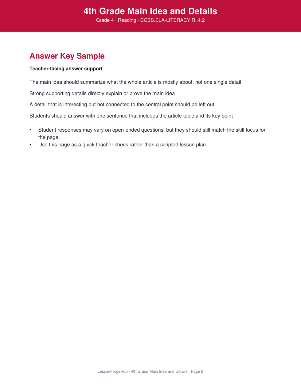 4th Grade Main Idea and Details gallery image 4