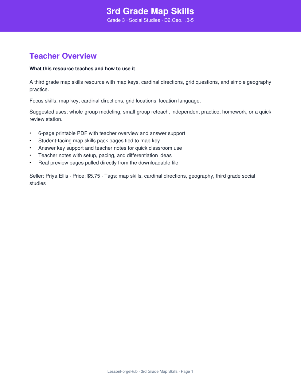 3rd Grade Map Skills cover preview