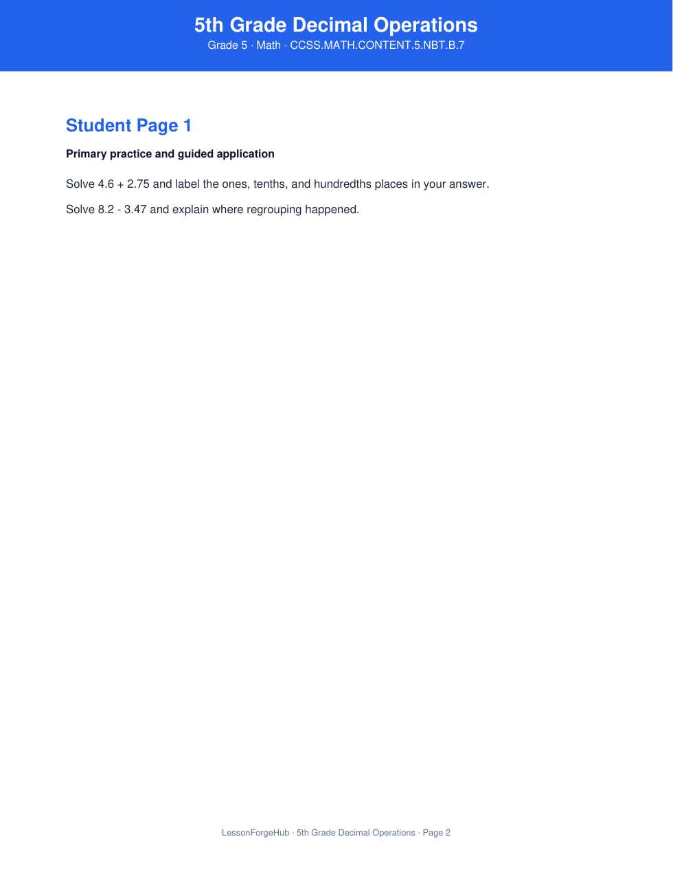 5th Grade Decimal Operations gallery image 2
