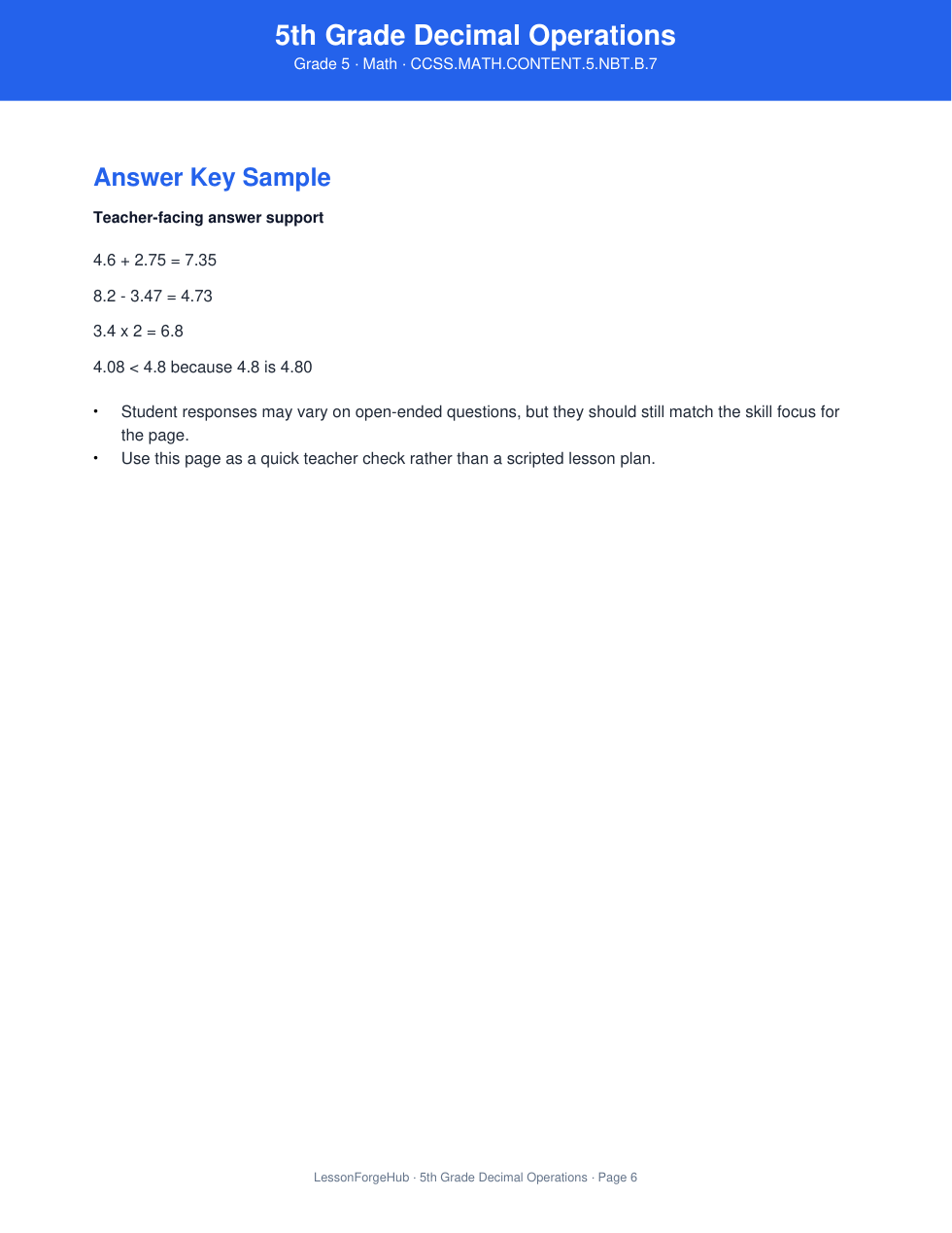 5th Grade Decimal Operations gallery image 4