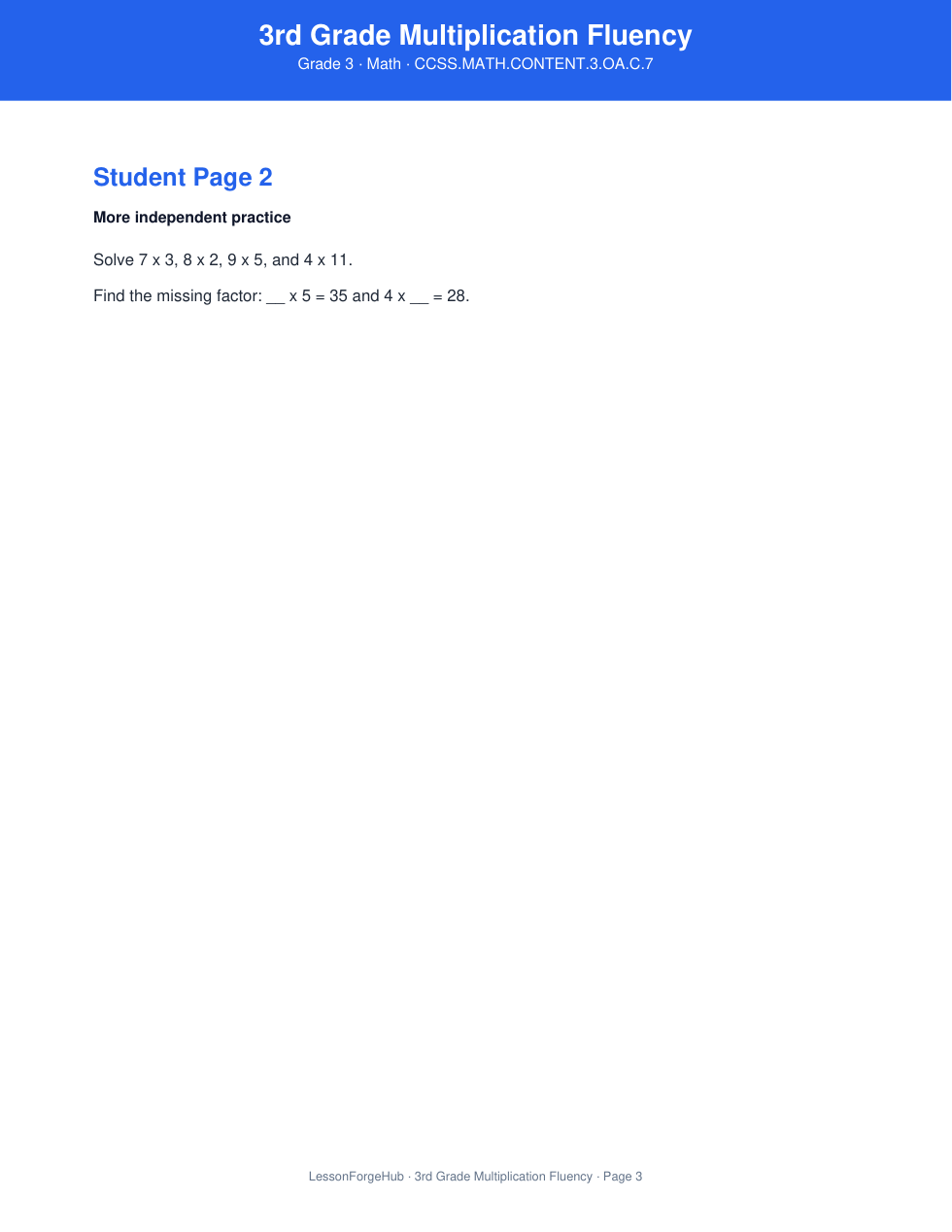 3rd Grade Multiplication Fluency gallery image 3