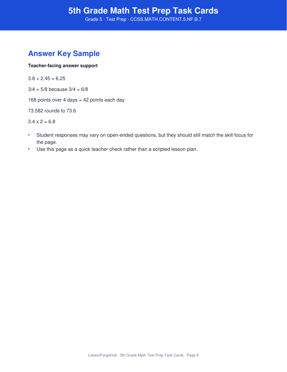 5th Grade Math Test Prep Task Cards gallery image 4