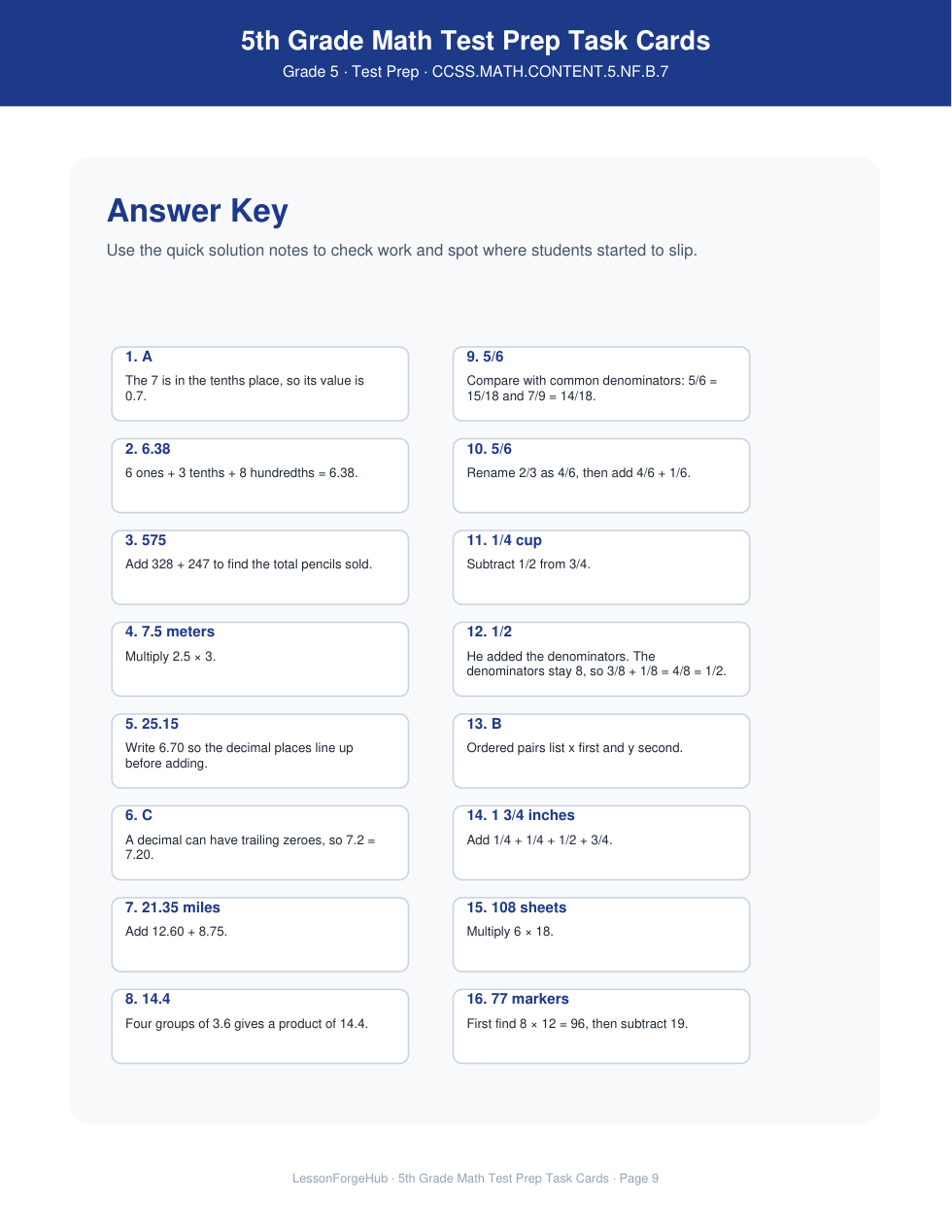 5th Grade Math Test Prep Task Cards gallery image 4