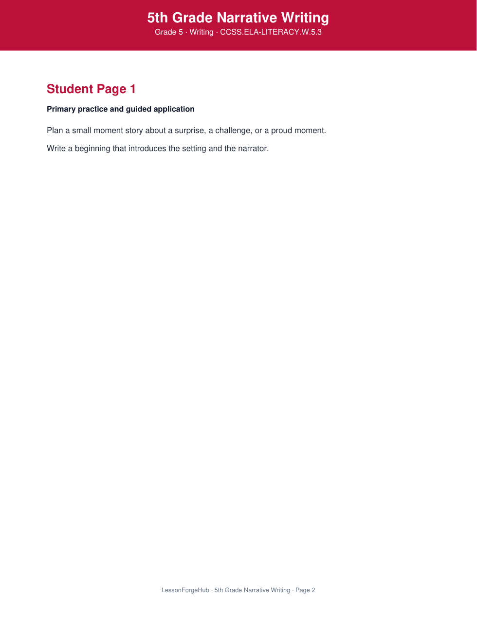 5th Grade Narrative Writing gallery image 2