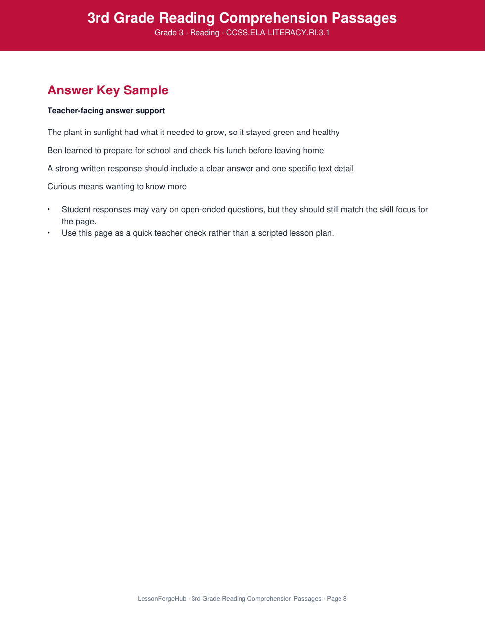 3rd Grade Reading Comprehension Passages gallery image 4